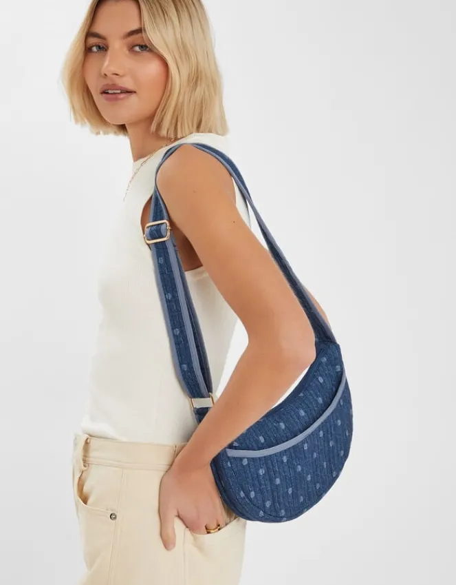Accessorize Polka Dot Denim Sling Bag