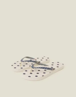 Accessorize Polka Dot Stripe Flip Flops Blue