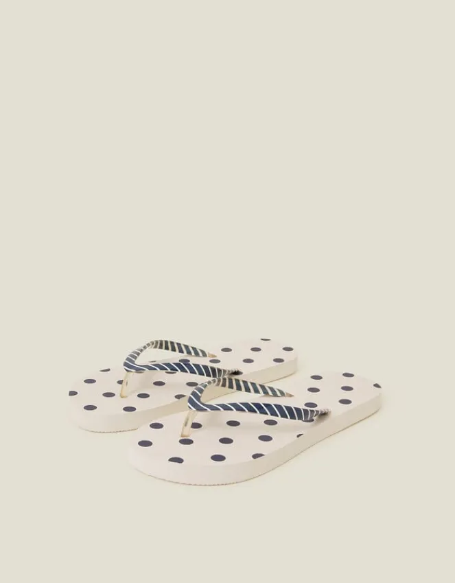 Accessorize Polka Dot Stripe Flip Flops Blue