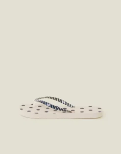 Accessorize Polka Dot Stripe Flip Flops Blue