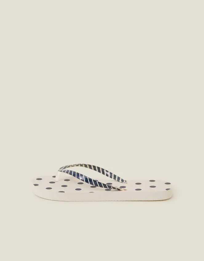 Accessorize Polka Dot Stripe Flip Flops Blue