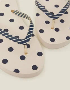 Accessorize Polka Dot Stripe Flip Flops Blue