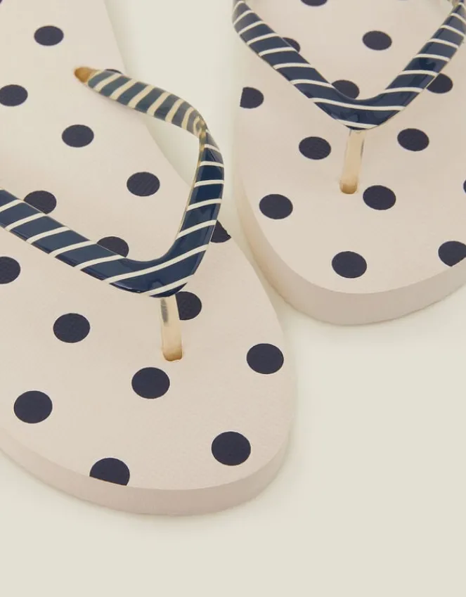 Accessorize Polka Dot Stripe Flip Flops Blue