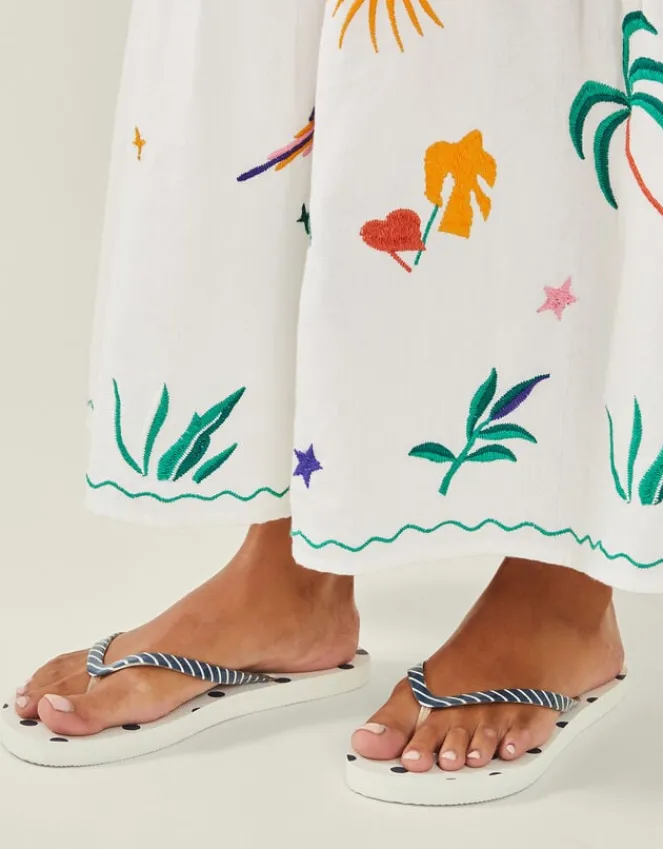 Accessorize Polka Dot Stripe Flip Flops Blue