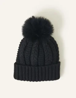 Accessorize Pom-Pom Beanie Hat Black