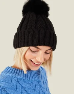Accessorize Pom-Pom Beanie Hat Black