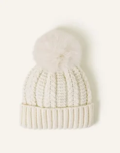 Accessorize Pom-Pom Beanie Hat Cream
