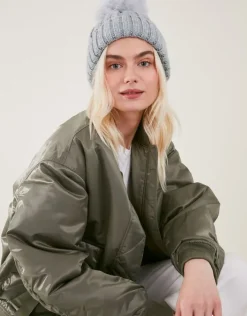 Accessorize Pom-Pom Beanie Hat Grey