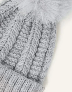 Accessorize Pom-Pom Beanie Hat Grey