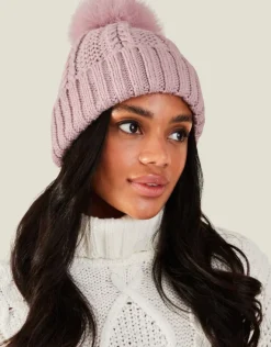 Accessorize Pom-Pom Beanie Hat Pink