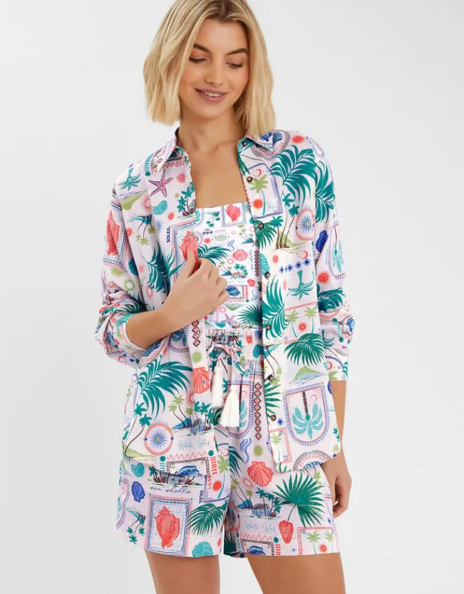 Accessorize Postcard Print Shirt Ivory