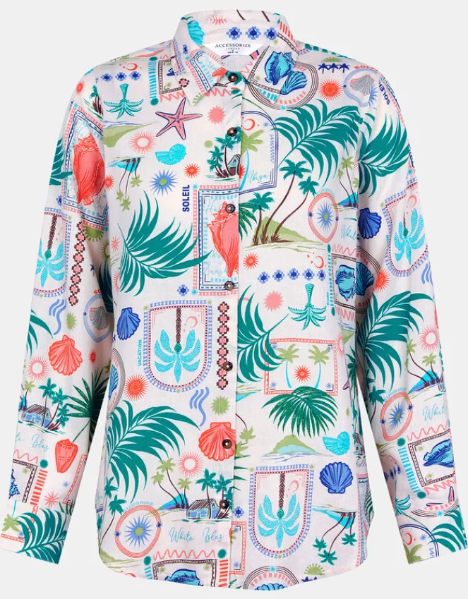 Accessorize Postcard Print Shirt Ivory