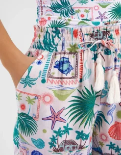 Accessorize Postcard Print Shorts Ivory