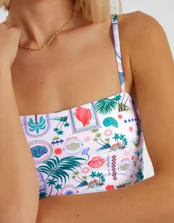 Accessorize Postcard Print Swimsuit Ivory