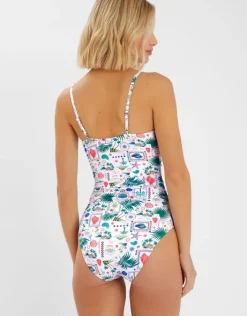 Accessorize Postcard Print Swimsuit Ivory