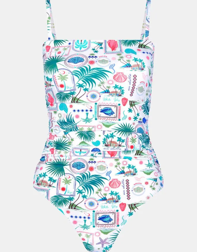 Accessorize Postcard Print Swimsuit Ivory