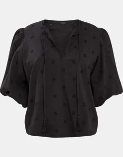 Accessorize Puff Sleeve Cotton Blouse Black