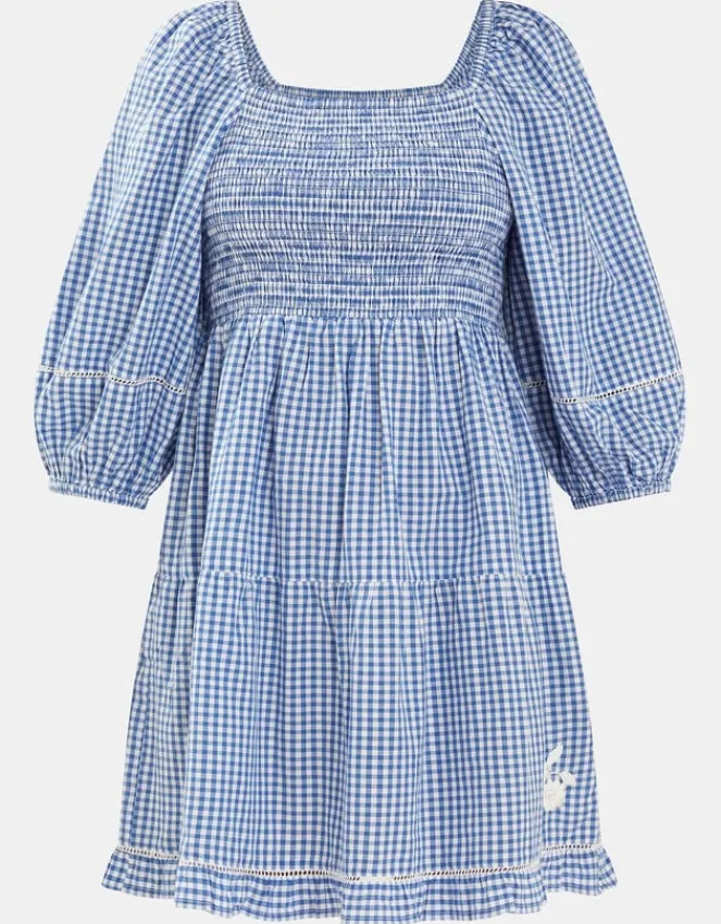 Accessorize Puff-Sleeve Gingham Mini Dress Blue