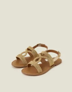 Accessorize Raffia Loop Strappy Sandals Gold Gold