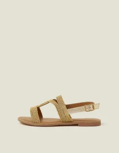 Accessorize Raffia Loop Strappy Sandals Gold Gold
