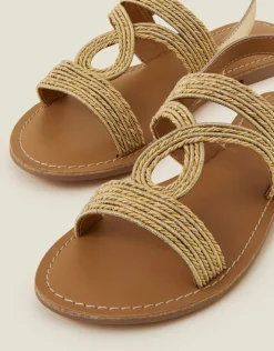 Accessorize Raffia Loop Strappy Sandals Gold Gold