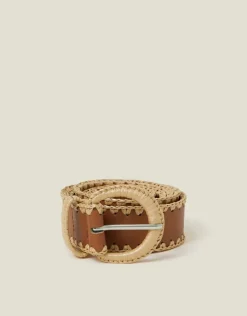 Accessorize Raffia Whipstitch Belt Tan