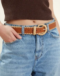 Accessorize Raffia Whipstitch Belt Tan