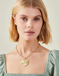 Accessorize Resin Stone Disc Pendant Necklace