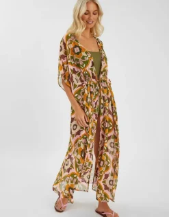 Accessorize Retro Floral Chiffon Maxi Kaftan Pink