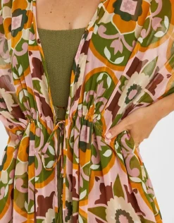 Accessorize Retro Floral Chiffon Maxi Kaftan Pink