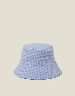 Accessorize Reversible Denim Gingham Bucket Hat