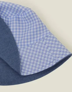 Accessorize Reversible Denim Gingham Bucket Hat