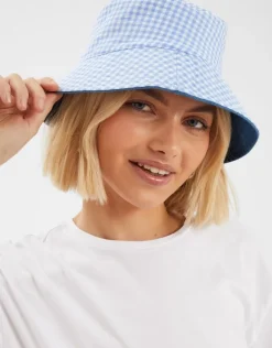 Accessorize Reversible Denim Gingham Bucket Hat