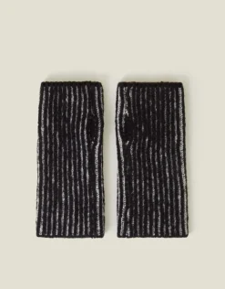 Accessorize Rib Knit Fingerless Gloves Black