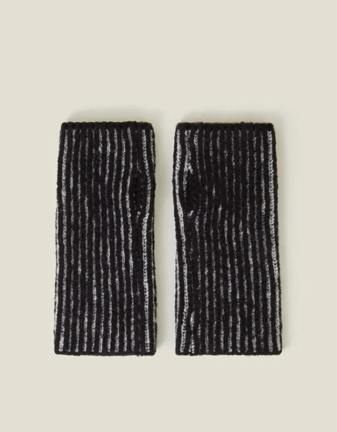 Accessorize Rib Knit Fingerless Gloves Black
