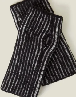Accessorize Rib Knit Fingerless Gloves Black