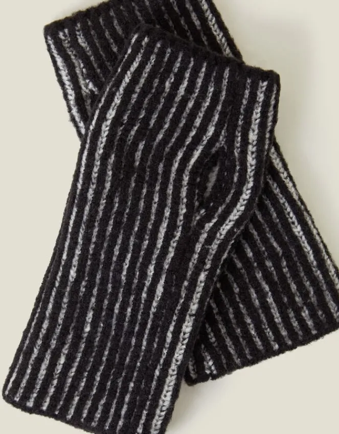 Accessorize Rib Knit Fingerless Gloves Black