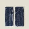 Accessorize Rib Knit Fingerless Gloves Blue