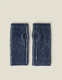 Accessorize Rib Knit Fingerless Gloves Blue