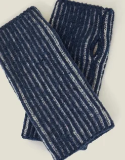 Accessorize Rib Knit Fingerless Gloves Blue