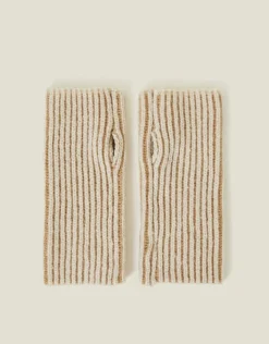Accessorize Rib Knit Fingerless Gloves Natural