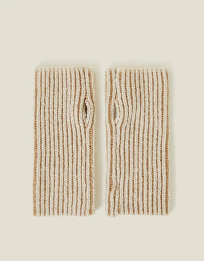 Accessorize Rib Knit Fingerless Gloves Natural