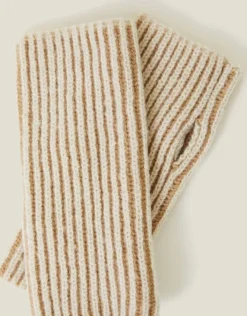 Accessorize Rib Knit Fingerless Gloves Natural
