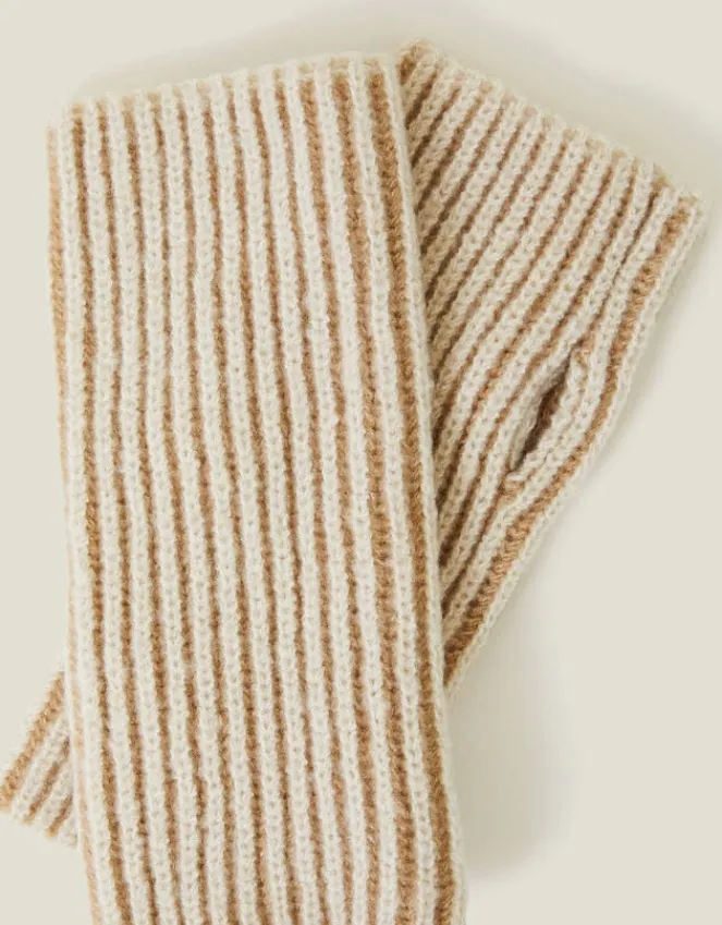 Accessorize Rib Knit Fingerless Gloves Natural