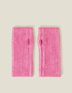 Accessorize Rib Knit Fingerless Gloves Pink