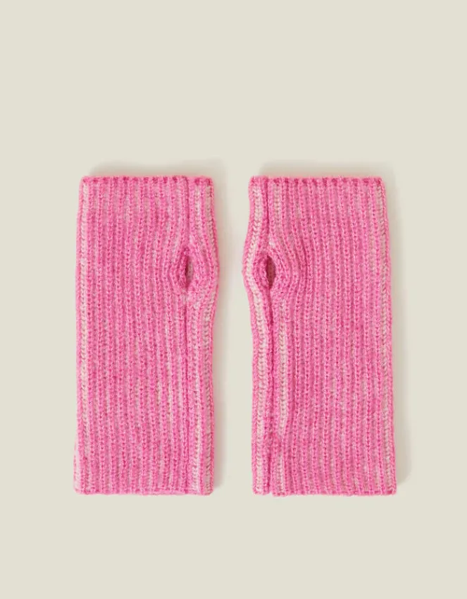 Accessorize Rib Knit Fingerless Gloves Pink