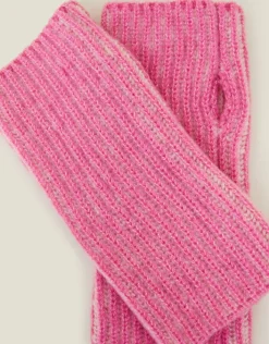 Accessorize Rib Knit Fingerless Gloves Pink