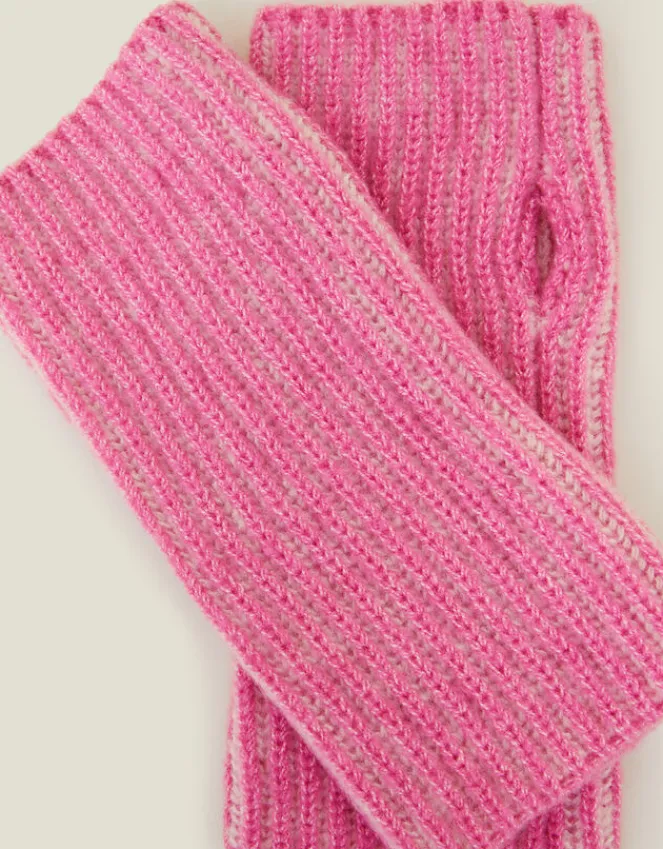 Accessorize Rib Knit Fingerless Gloves Pink