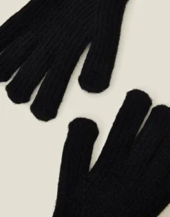 Accessorize Rib Knit Gloves Black
