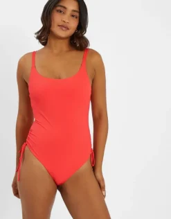Accessorize Rib Tie-Side Swimsuit Orange